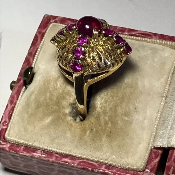ANTIQUE 14K YELLOW GOLD RING with NATURAL RUBIES,ART DECO, 1930's - Picture 7 of 8